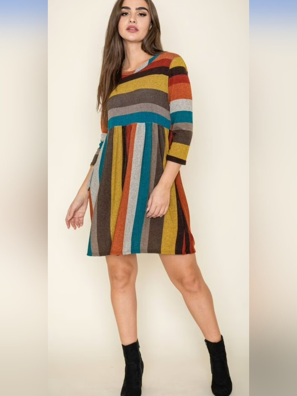 Egs Multicolor Striped Mini Knit Dress - Mustard, Teal & Rust NWOT